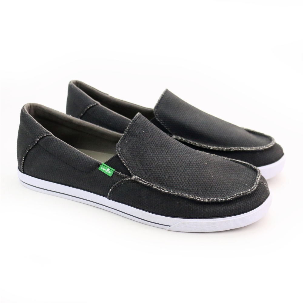 Sanuk Sideline Black Coated Canvas Slip On Shoes NEW 🌊
